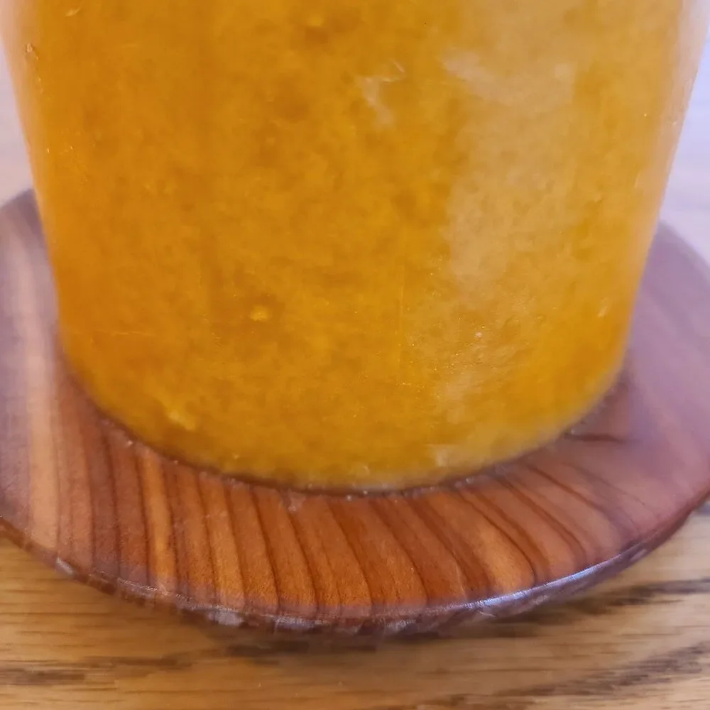 Vintage One Wick Pillar Candle With Red Cedar Wood Under-Plate Gold Amber Orange